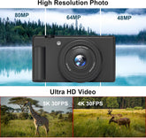 5K 4K Digital Camera Flip Screen 80MP Photography Camera, 18X Digital Zoom Autofocus Anti-Shake Compact Travel Point Shoot Digital Cameras for Teens, Beginners, Vlogging Camera for YouTube